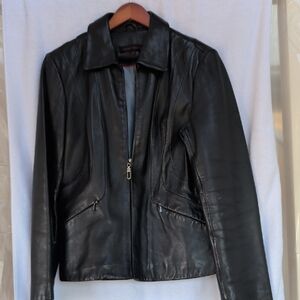 Anne Klein Women’s Black Lambskin leather zip front jacket